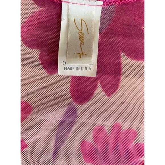 90's vintage pink mesh daisy floral dress swim cover up LARGE sessa - Picture 7 of 7